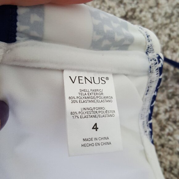 VENUS High Neck Zip Up Striped Sailboat Nautical Print Bikini Top Blue White 4 - Picture 8 of 9